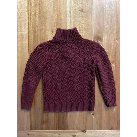 Hope & Henry Kids XS size 4 Burgundy Red Mock Neck Cable Knit Sweater Pullover - Picture 4 of 4